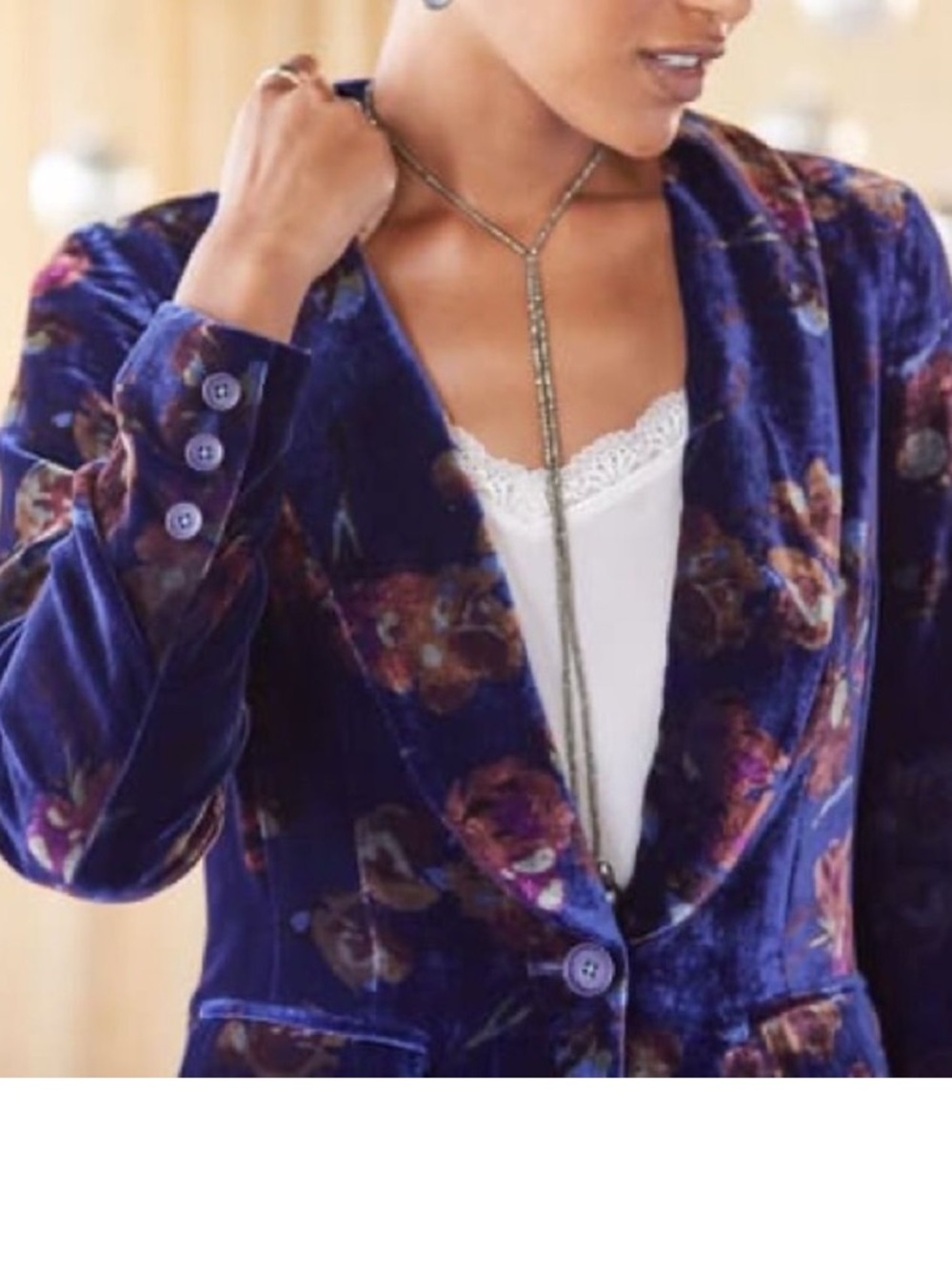 Looks New! Sundance Blue Floral Velvet Lined Blazer Size 6  38” $228 - Picture 2 of 8